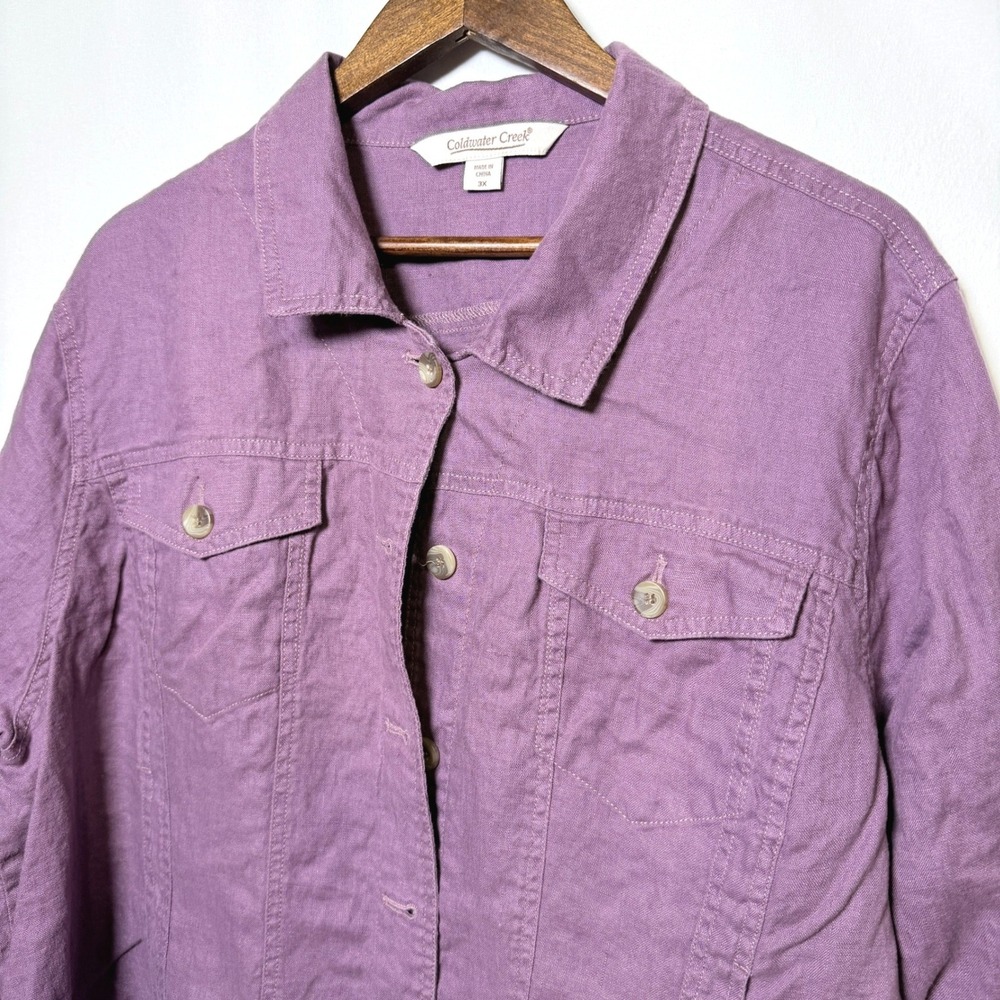 Coldwater Creek Women 3X Purple 100% Linen Button Up Jacket Mauve 600441